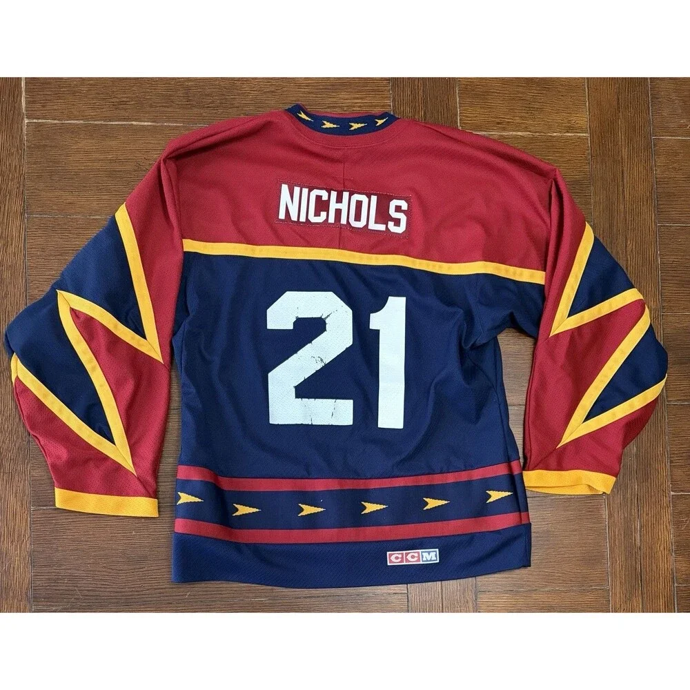 Vintage ECHL Dayton Bombers CCM Hockey Jersey Size Small Navy #21 Nichols